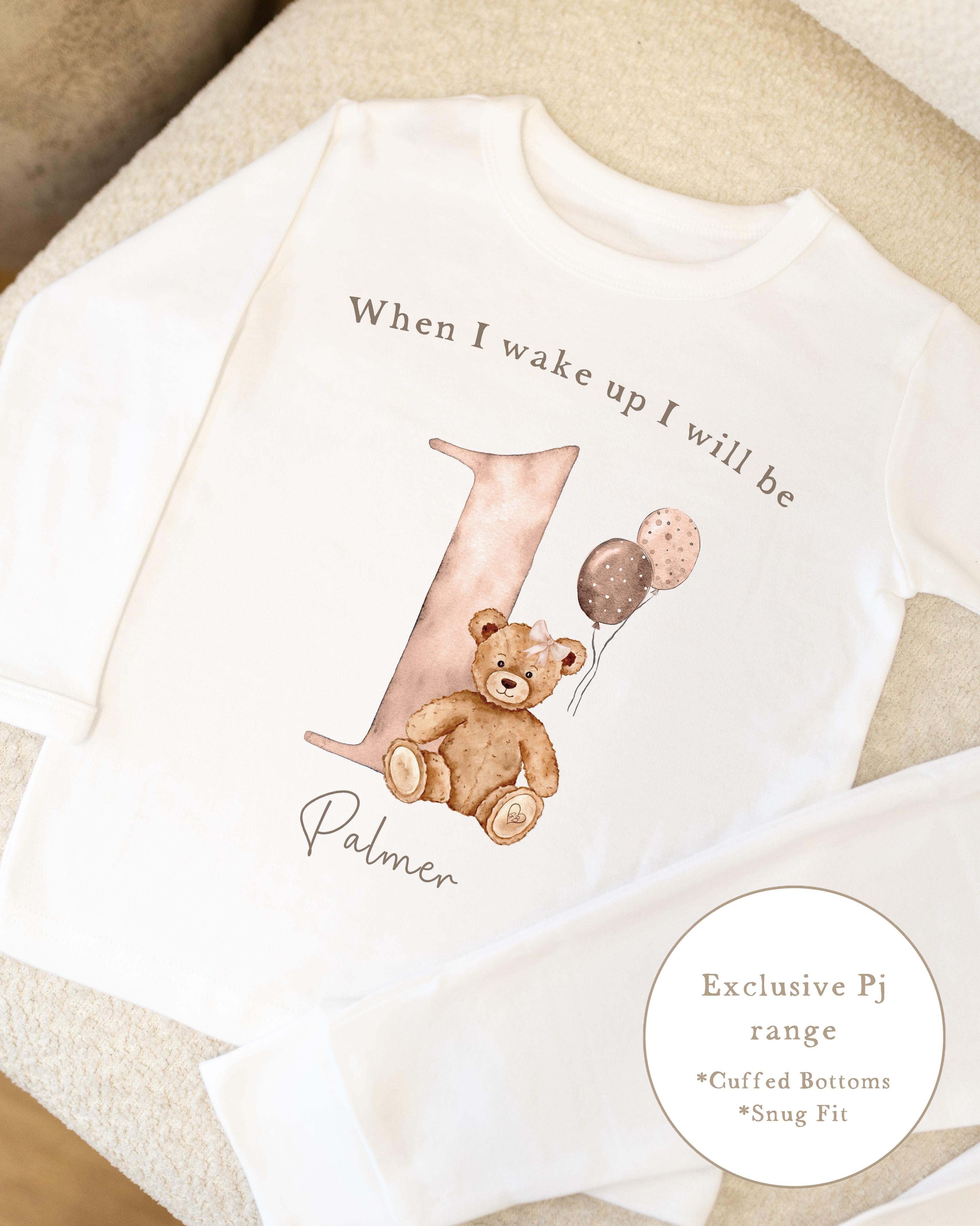 Plain White Personalised Birthday Pyjamas - Nude Girl Bear Design