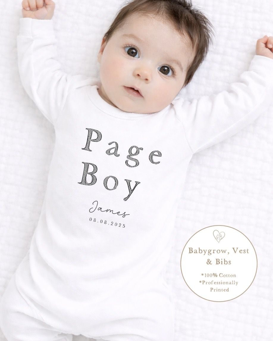 Personalised Page Boy Babygrow / Short Sleeve Vest - Grey word Design