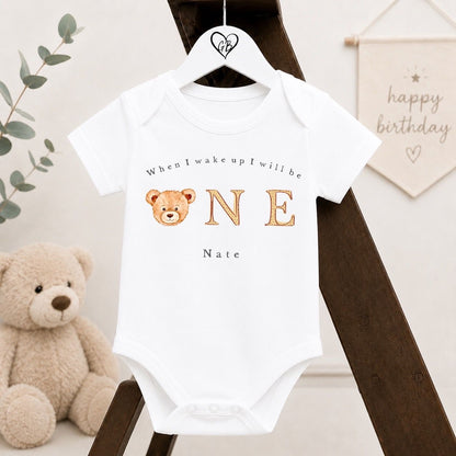 Personalised First Birthday Baby Vest | 1st Birthday Outfit - Nude Bear Head Design