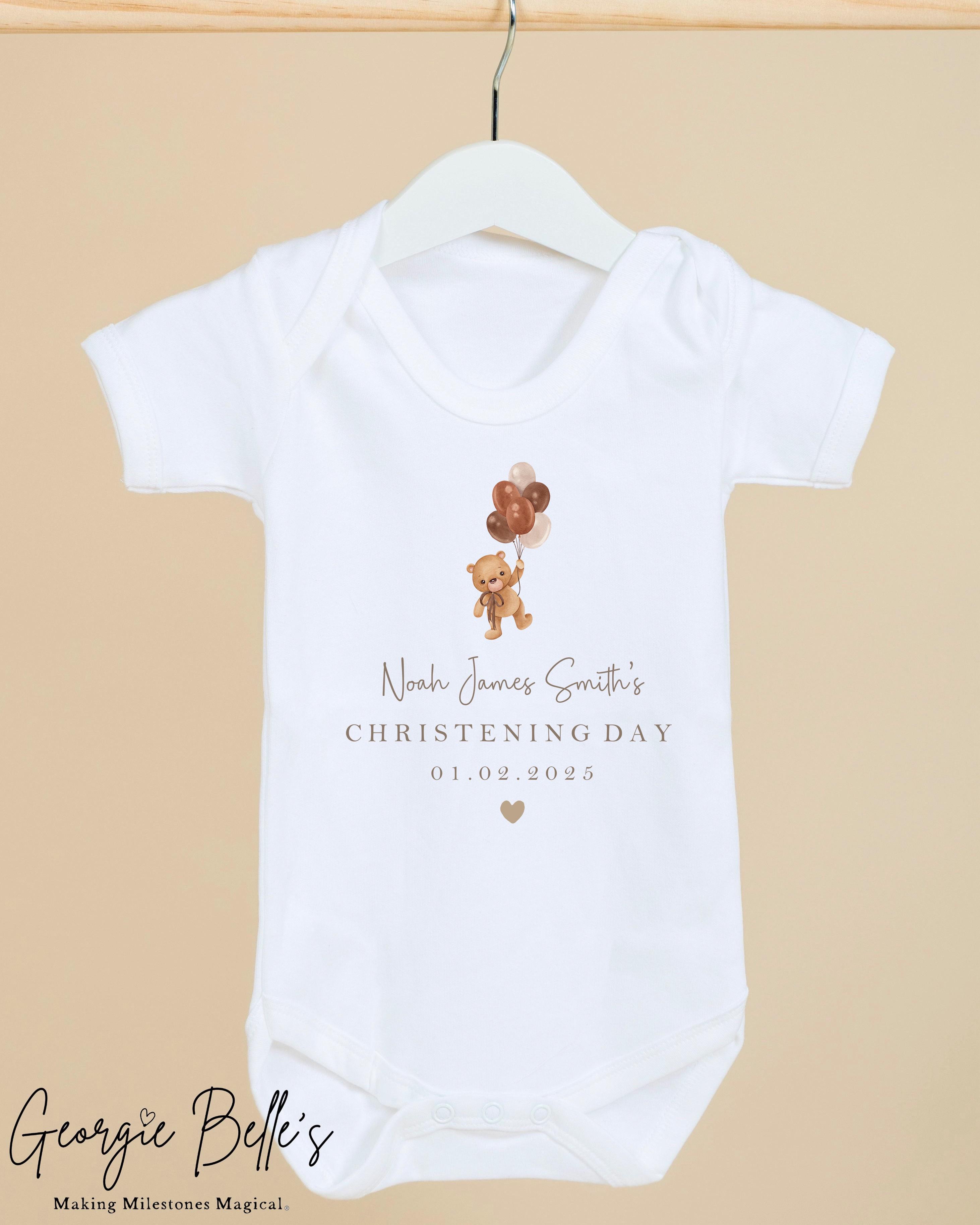 Personalised Christening Babygrow / Vest - Nude Bear Design