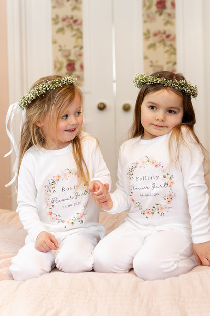 Personalised Flower Girl Pyjamas - Wildflower Wreath Design