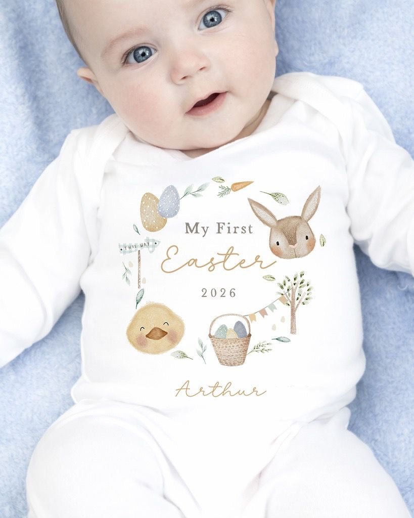 Personalised My First Easter Babygrow / Vest - Nude Wreath Design