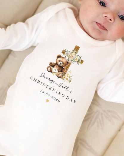 Personalised Christening Babygrow - Nude Bear Design
