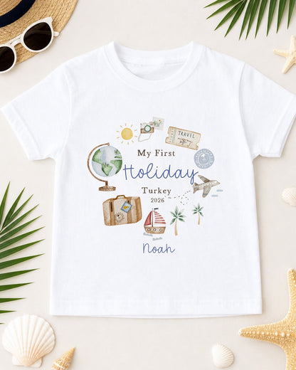 Personalised Kids My First Holiday T-Shirt - Boys Wreath Design