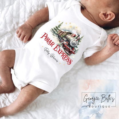 Personalised Christmas Vest / Babygrow - Polar Express Design