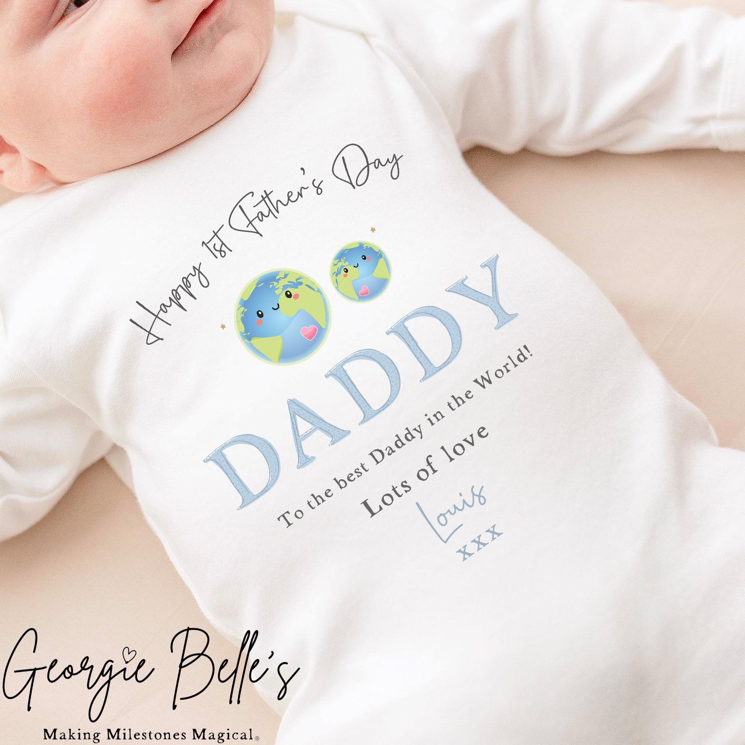 Personalised Father’s Day Baby Vest / Babygrow - World Blue Design