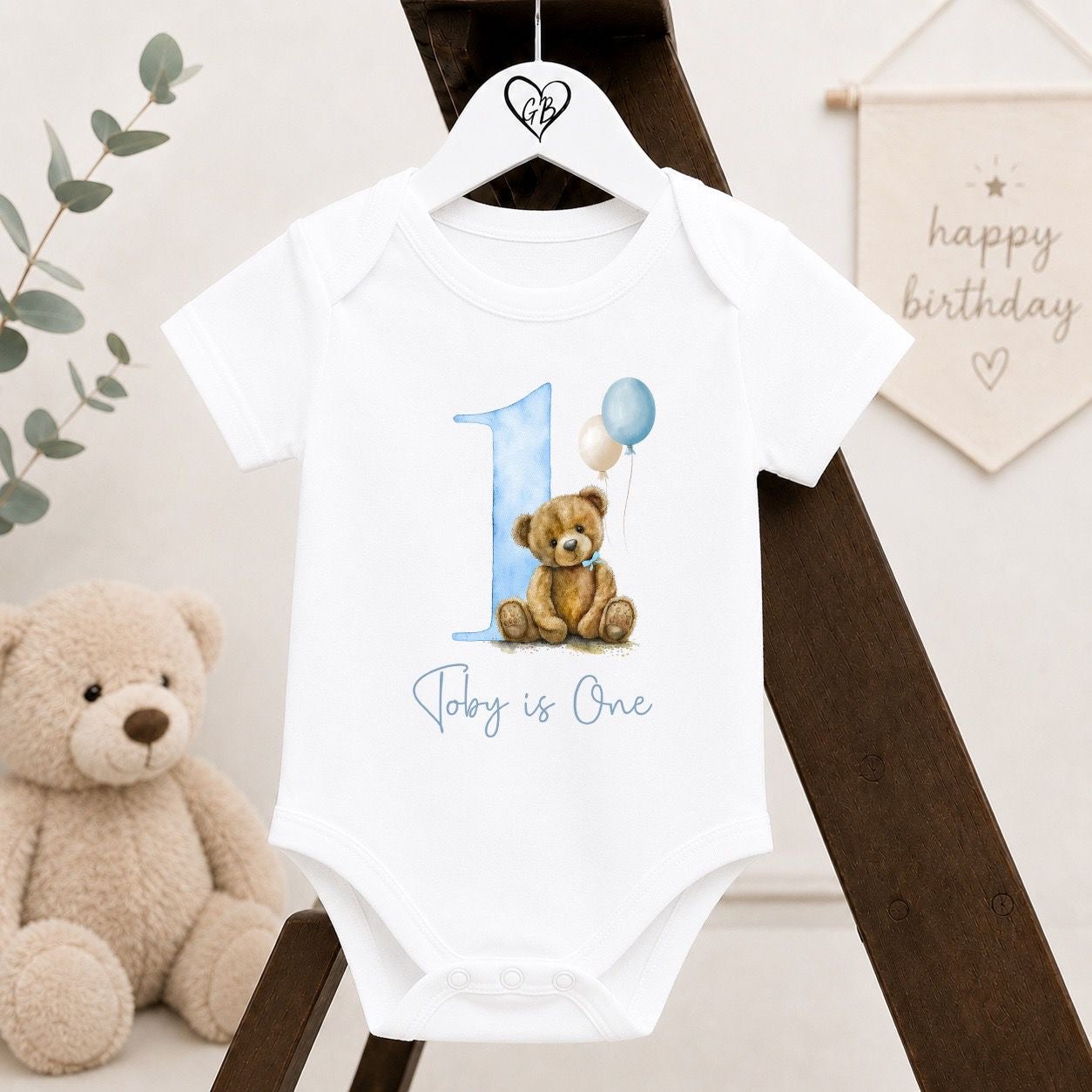 Personalised First Birthday Baby Vest | 1st Birthday Outfit - Blue Bear Design