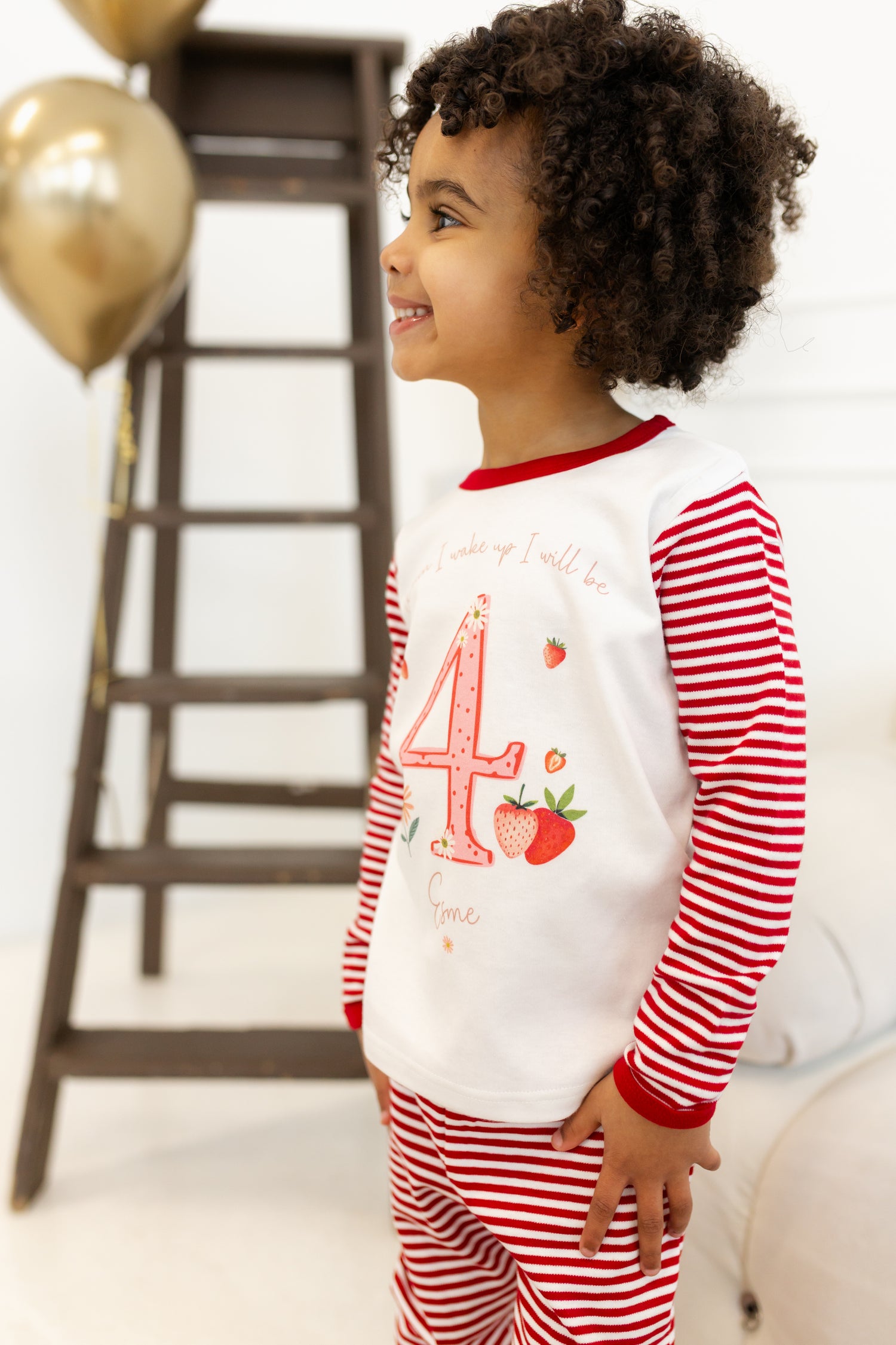 Personalised Red Stripe Birthday Pyjamas - Strawberry Design
