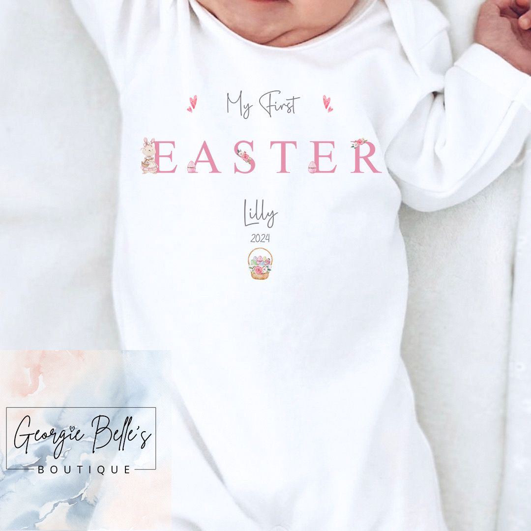 My 1st Easter Personalised Vest / Babygrow - Pink Design