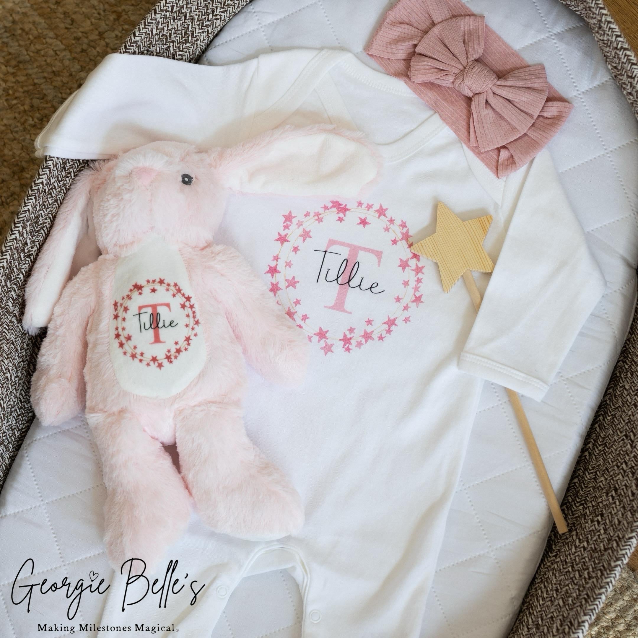 Personalised Baby Gift Set - Pink Star Wreath Design