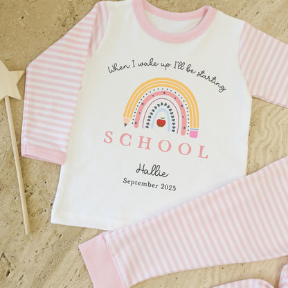 Personalised Starting School Pyjamas - Pink Rainbow Design