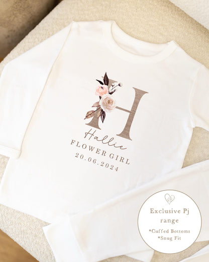 Personalised Flower Girl Pyjamas - Linen Initial Design