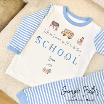 Personalised Starting School Pyjamas - Blue Traditional Design