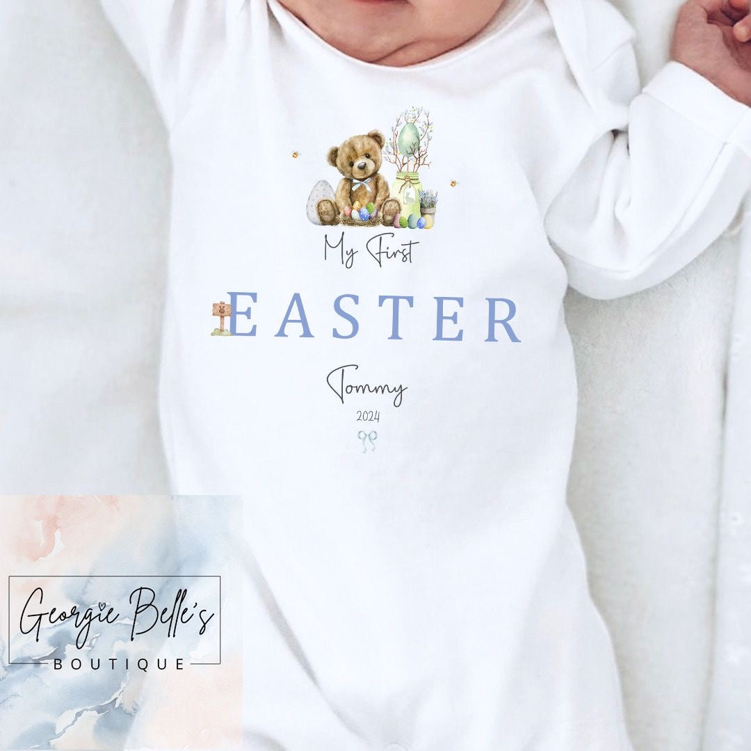 My 1st Easter Personalised Vest / Babygrow - Blue Bear Design