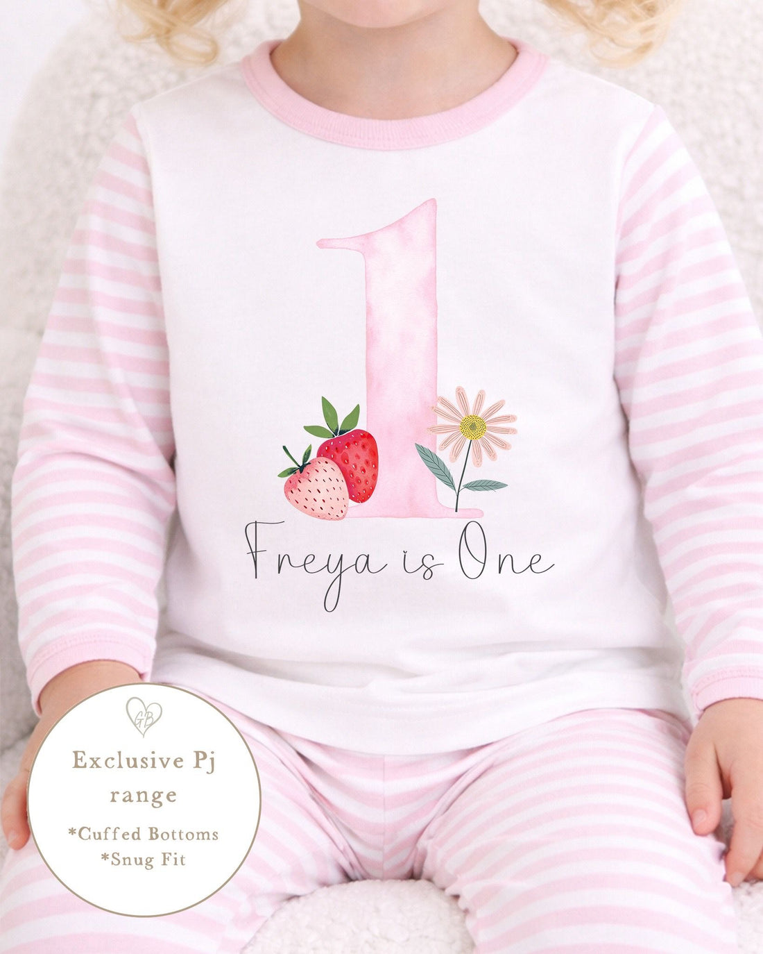 Personalised Pink Stripe Birthday Pyjamas - Is One Strawberry Design