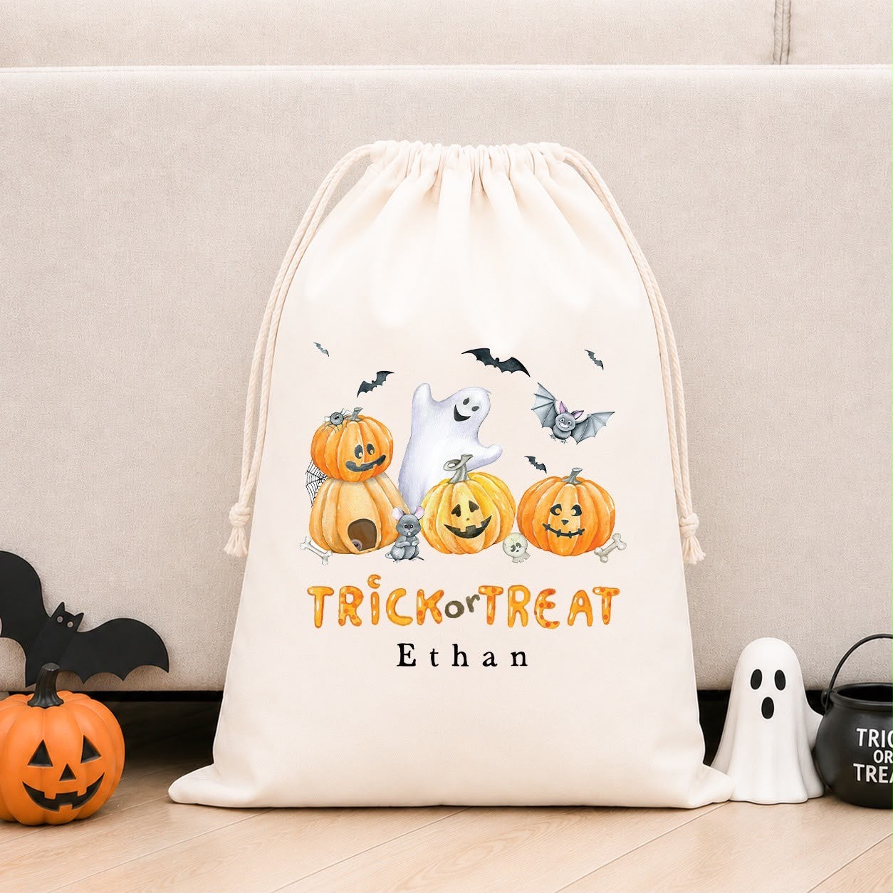 Personalised Halloween Boo Bag &amp; Treat Sack | Trick Or Treat Pumpkin Design