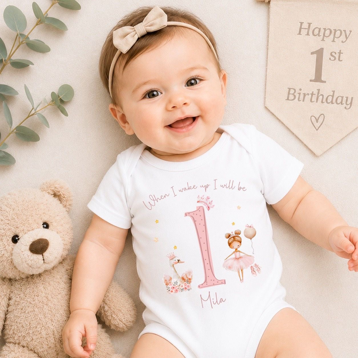 Personalised First Birthday Baby Vest | 1st Birthday Outfit - Ballerina Swan Design