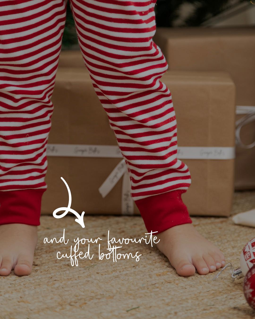 Personalised Christmas Pyjamas for Kids | 100% Cotton Red Stripe | North Pole Bakery Design