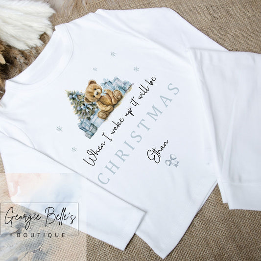 Personalised Christmas Pyjamas -  White Teddy Bear Design