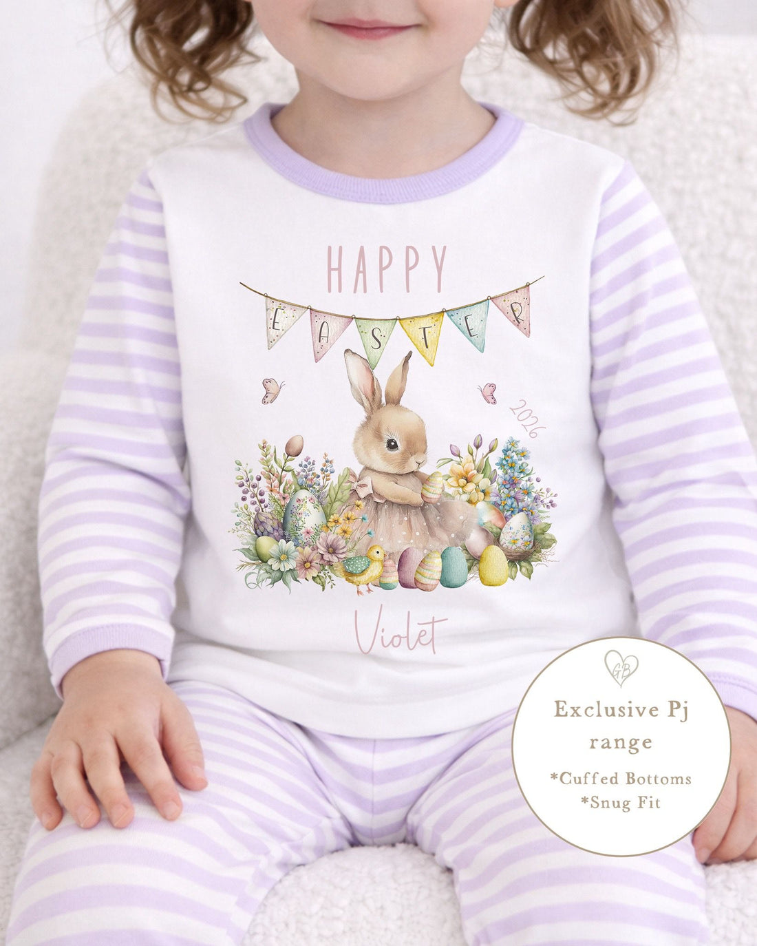 Personalised Lilac Stripe Easter Pyjamas - Easter Scene Design