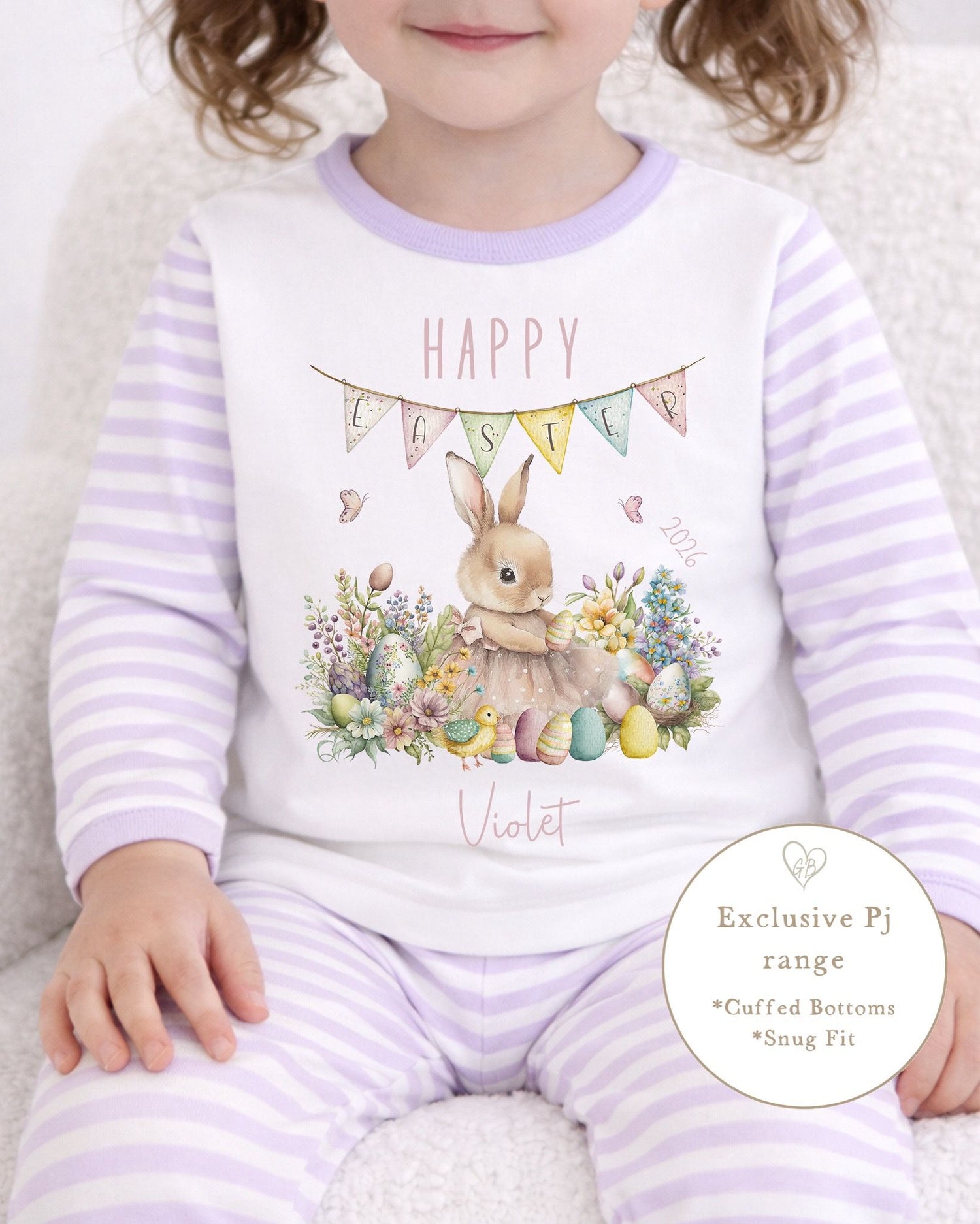 Personalised Lilac Stripe Easter Pyjamas - Easter Scene Design