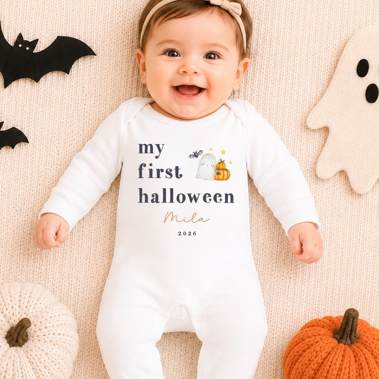 Personalised Halloween Babygrow | My First Halloween Baby Outfit | Classic Text Design