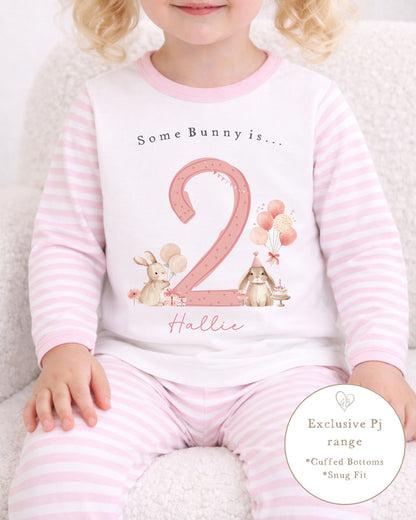 Personalised Pink Stripe Birthday Pyjamas - Some Bunny Design