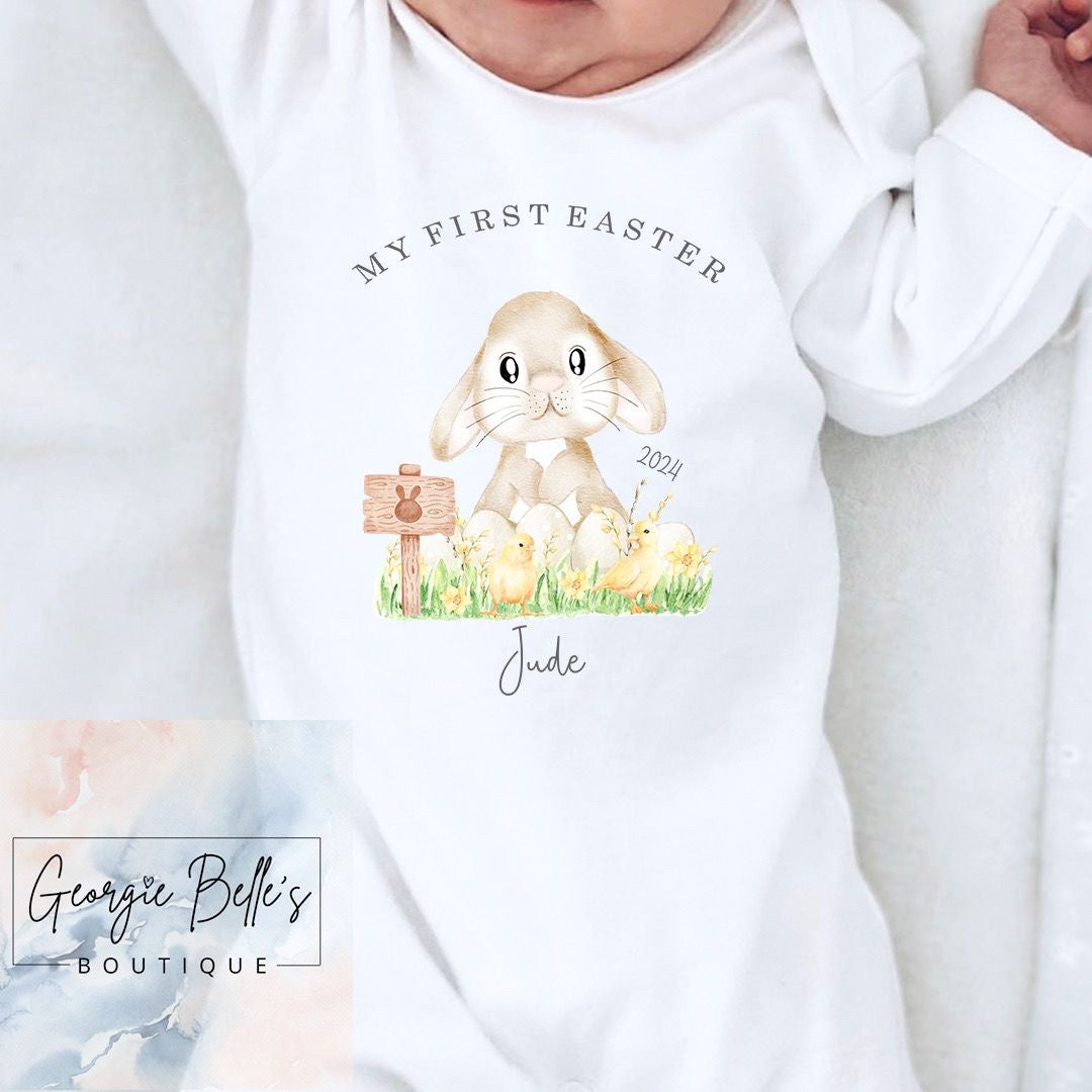 My 1st Easter Personalised Vest / Babygrow - Nude Bunny Design