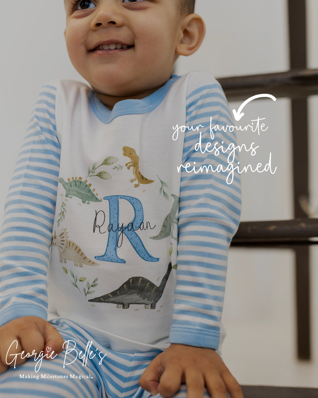 Personalised Boys Gifting Pyjamas Blue Stripe - Safari Initial Design
