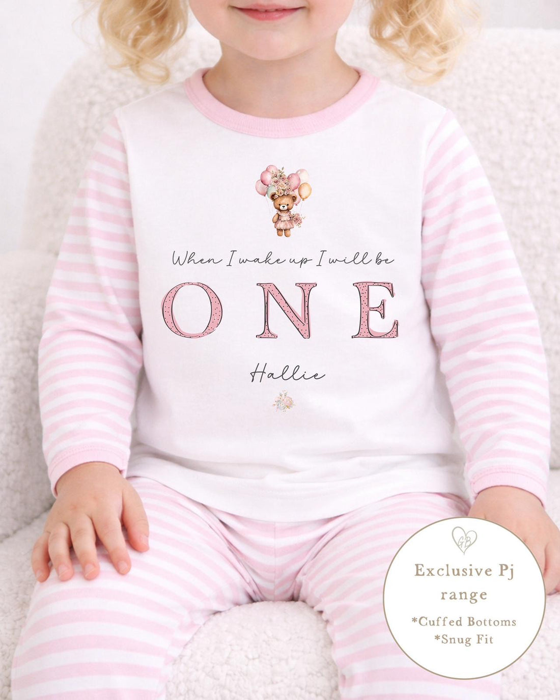Personalised Pink Stripe Birthday Pyjamas - Floating Bear Design