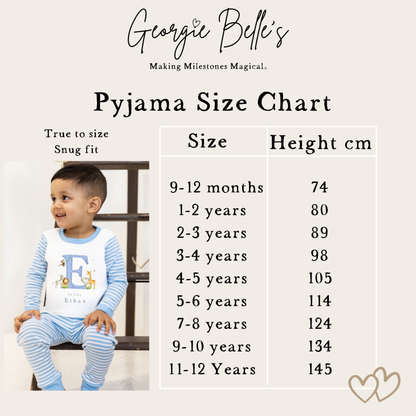 Personalised Boys Gifting Pyjamas Blue Stripe - Safari Initial Design