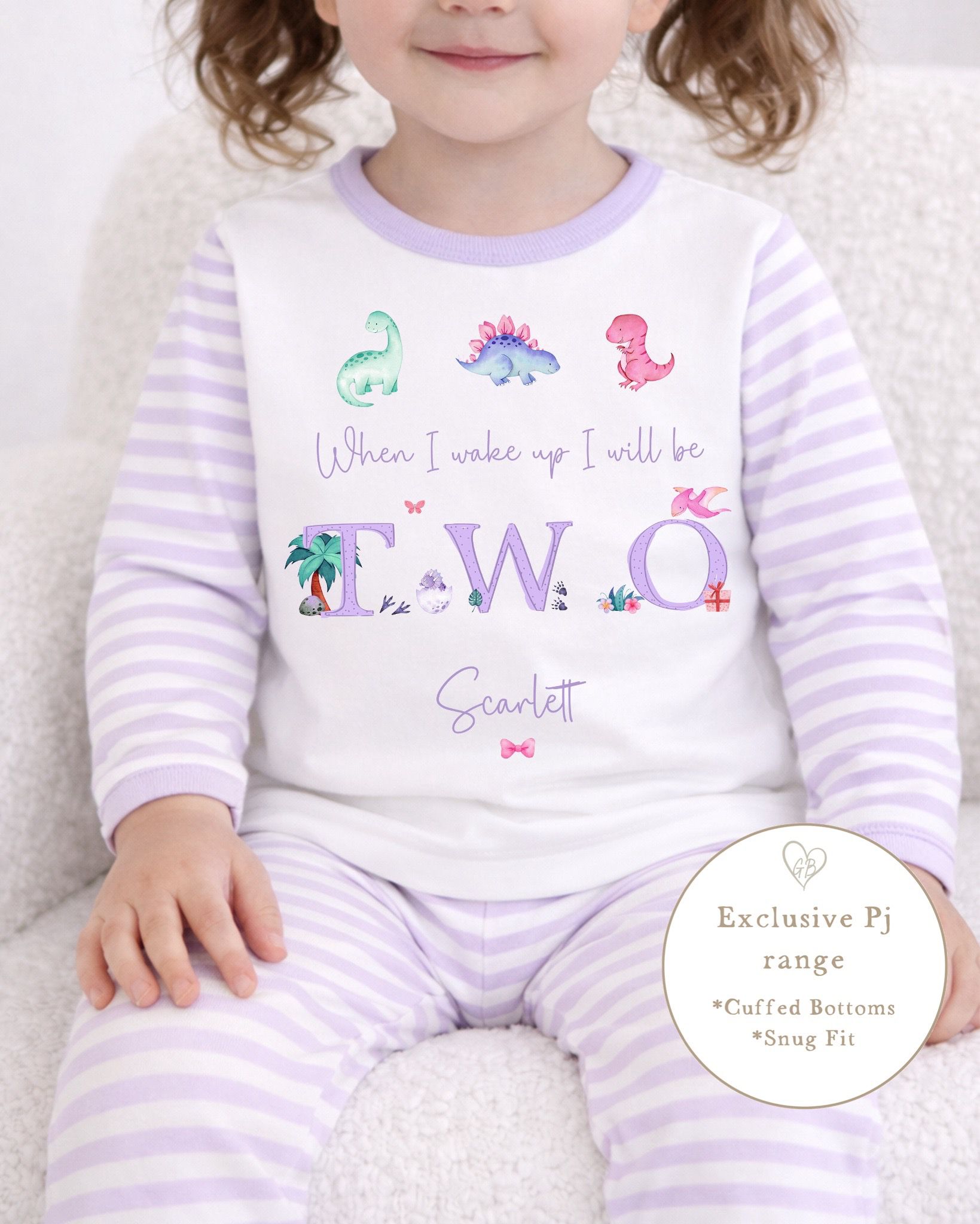 Personalised Lilac Stripe Birthday Pyjamas - Dino Word Design