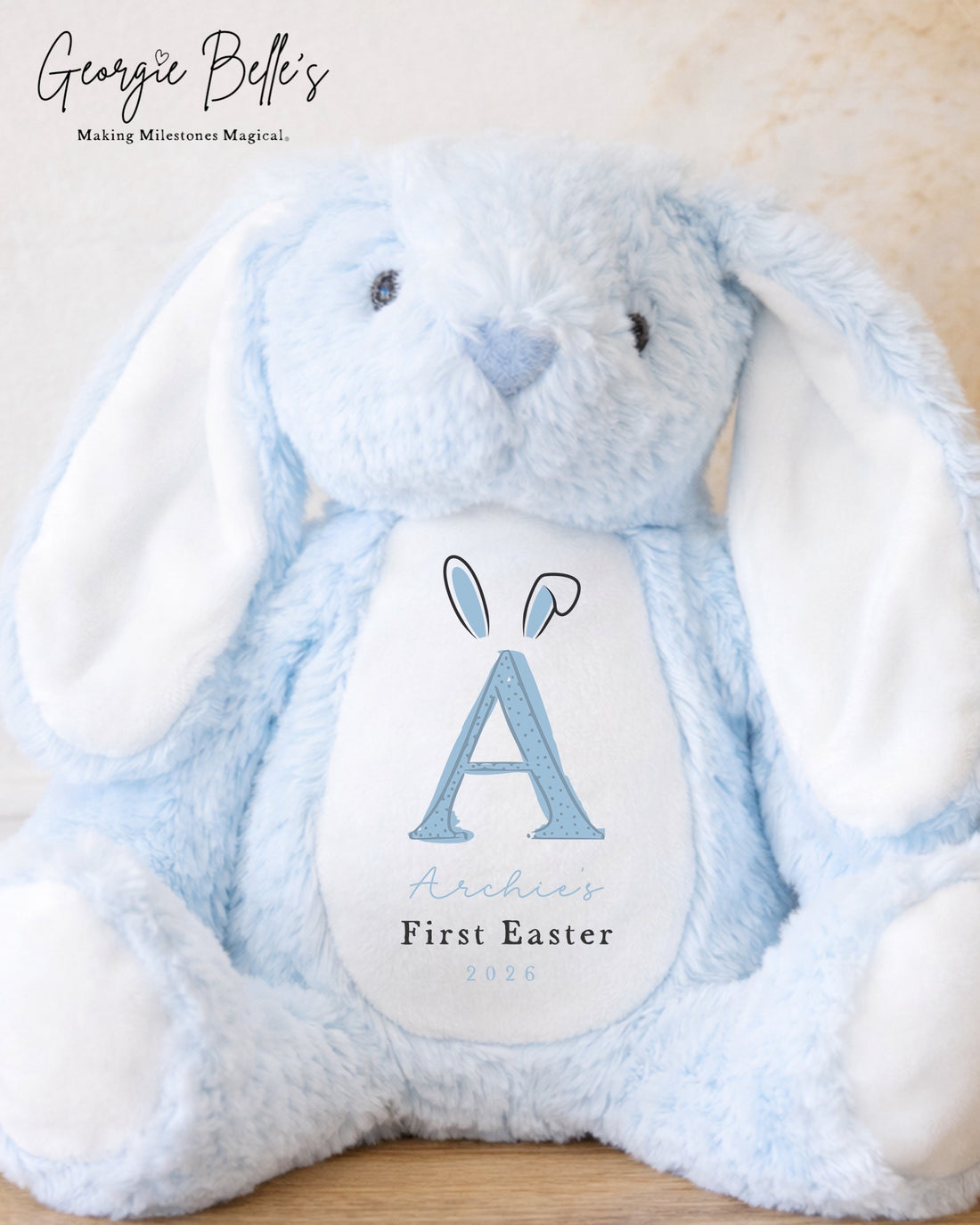 Personalised Blue Easter Bunny Soft Toy - First Easter Design