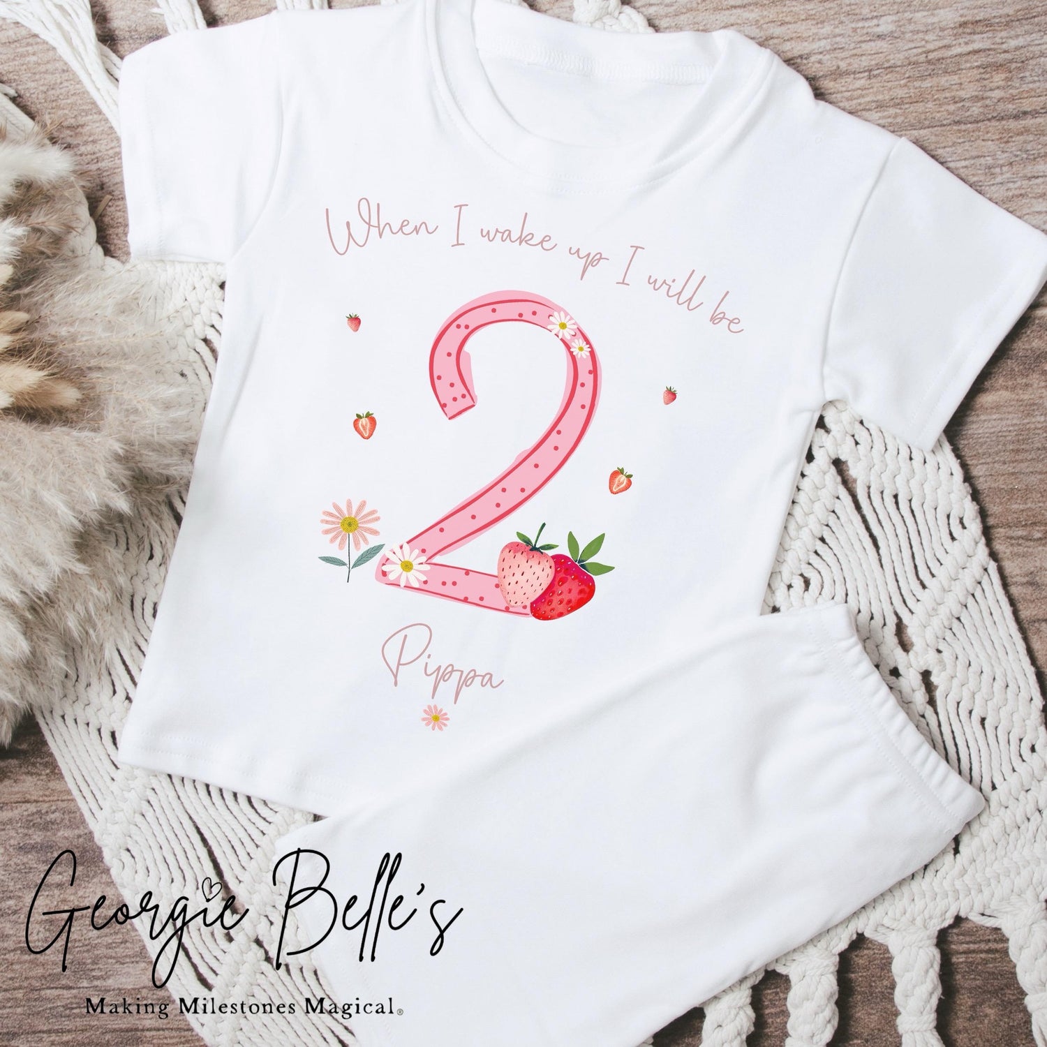 Personalised Short Set Birthday Pyjamas - Strawberry Design
