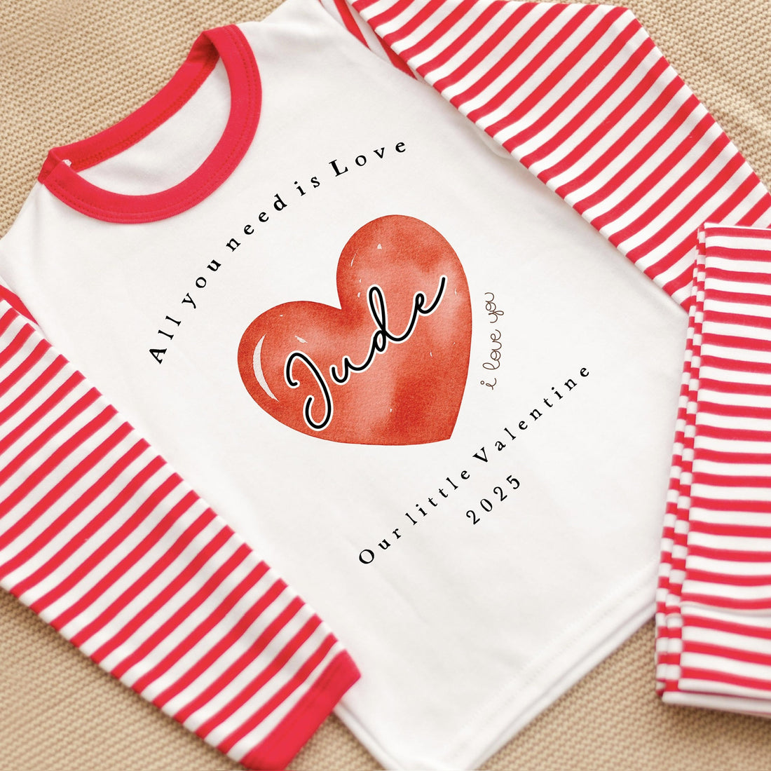 Personalised Valentines Pyjamas - Red Heart Design