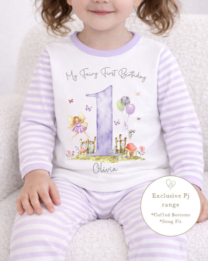 Personalised Lilac Stripe Birthday Pyjamas - My Fairy First Design