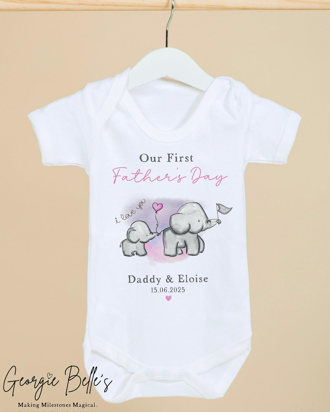 Personalised Father’s Day Baby Vest / Babygrow - Pink Elephant Design