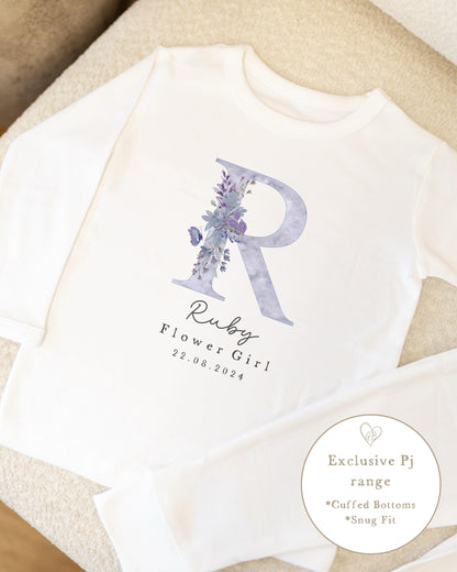 Personalised Flower Girl Pyjamas - Lilac Initial Design