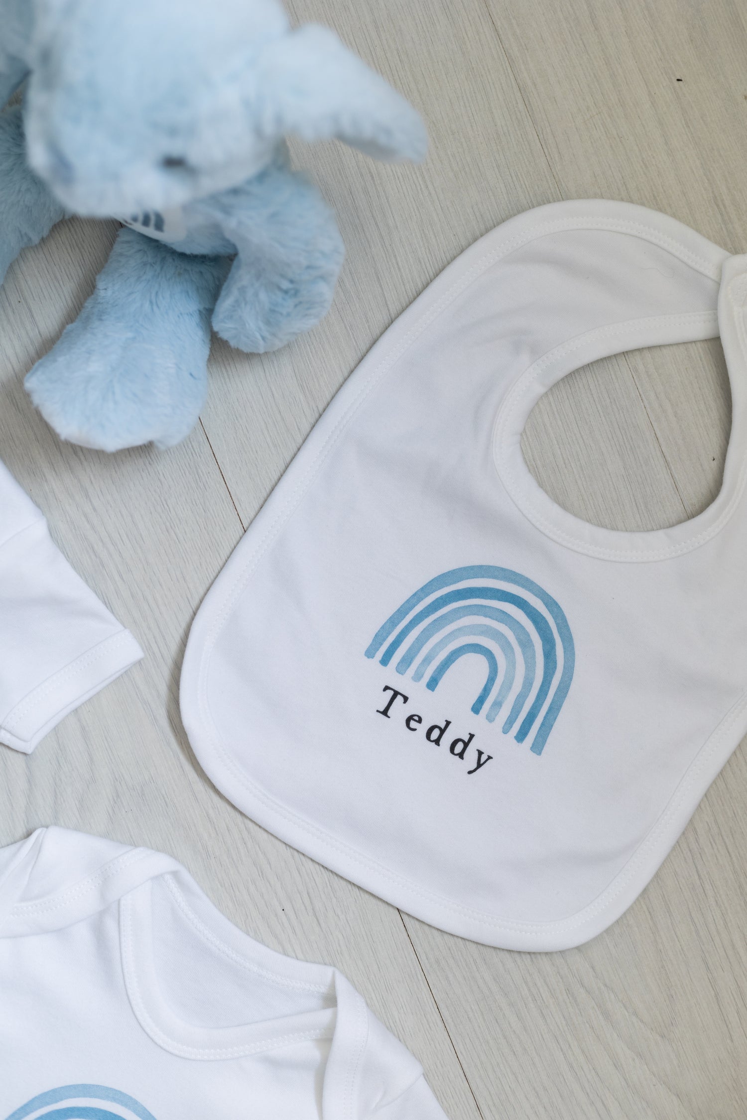 Luxury Personalised Baby Gift Set - Blue Rainbow Design