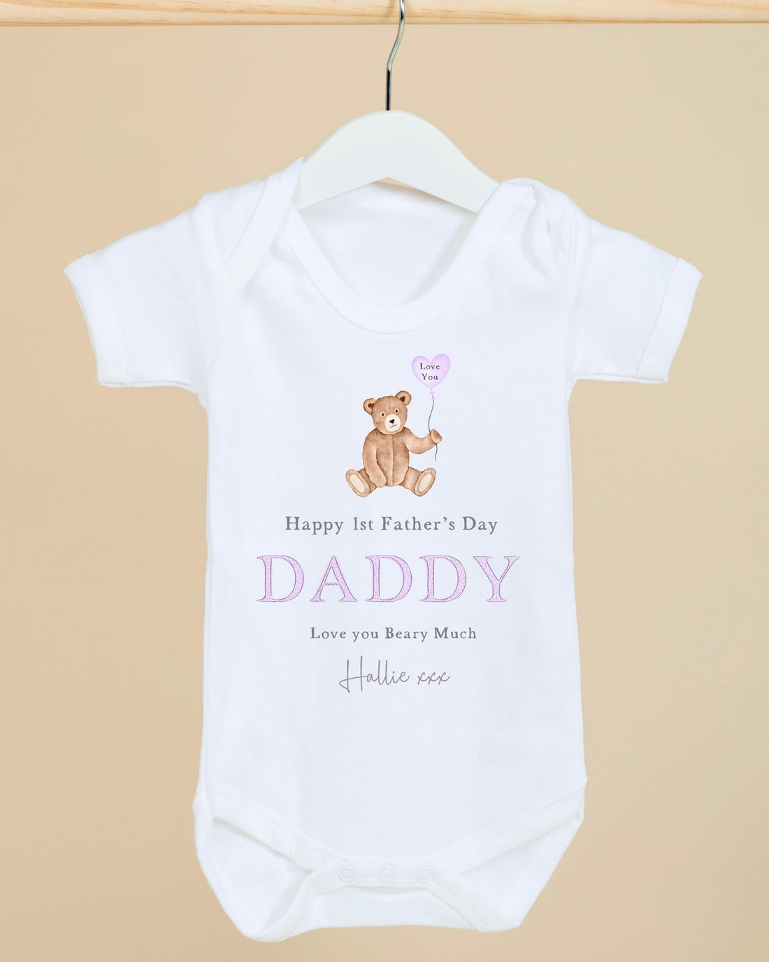 Personalised Father’s Day Baby Vest / Babygrow - Lilac Bear Design