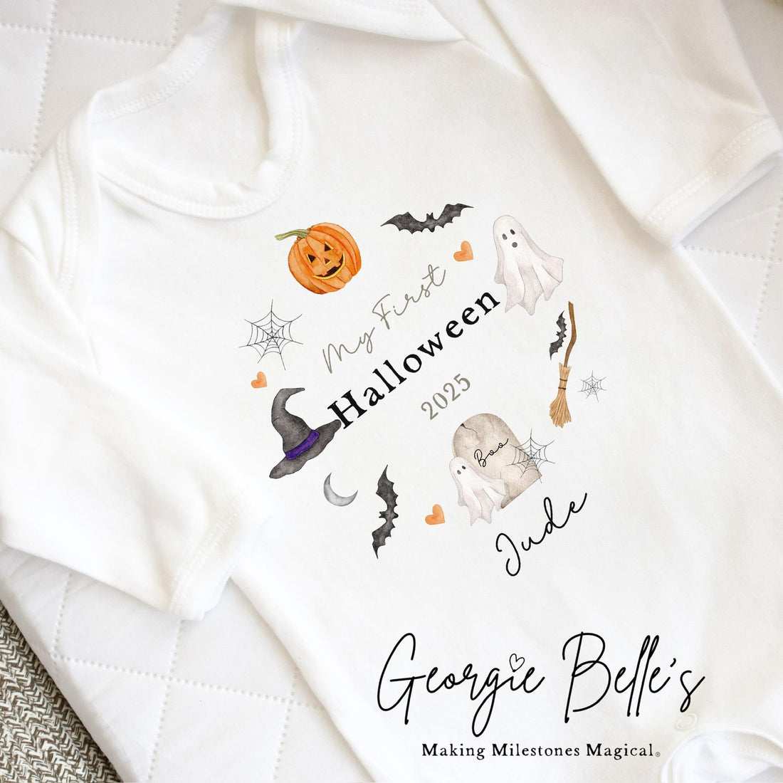 Personalised Halloween Bodysuit / Sleepsuit - My First Wreath Design