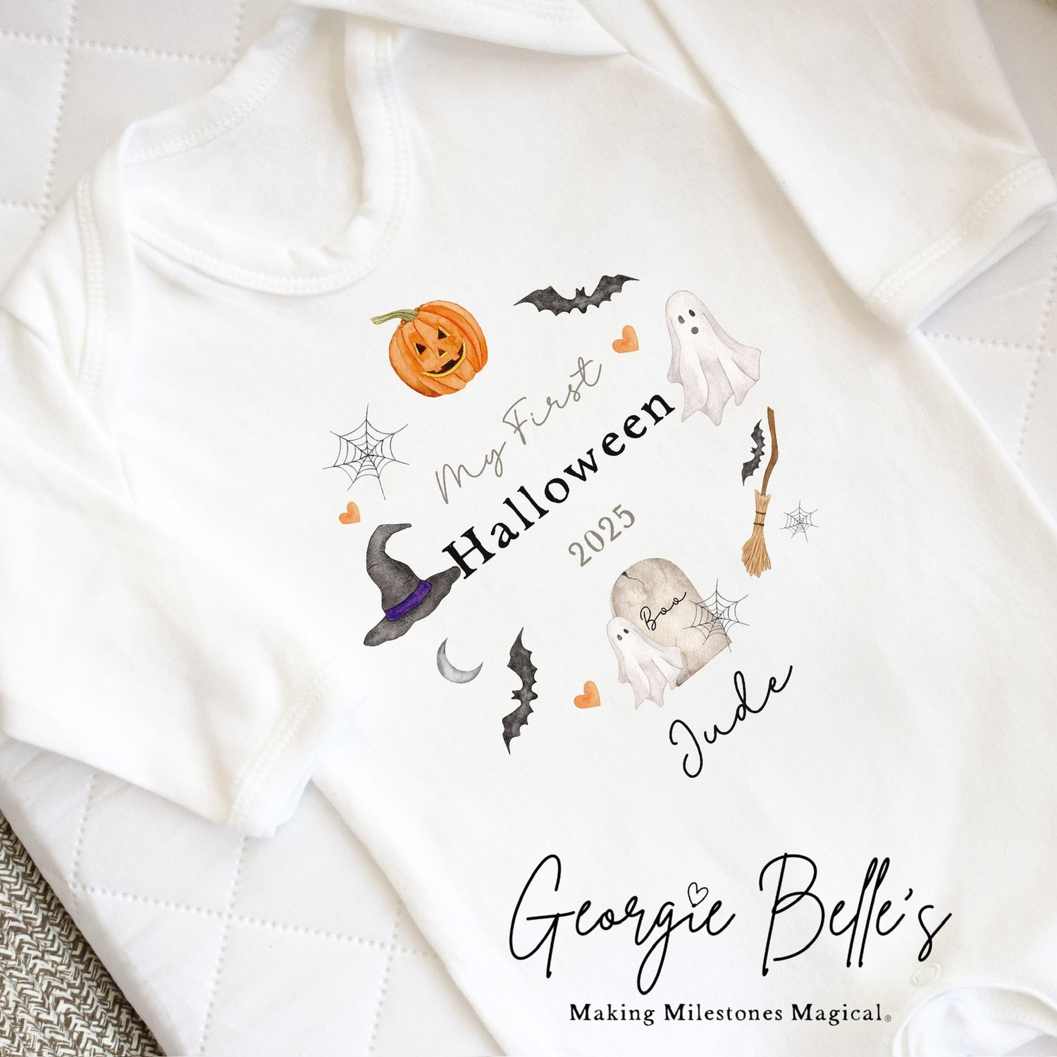 Personalised Halloween Bodysuit / Sleepsuit - My First Wreath Design