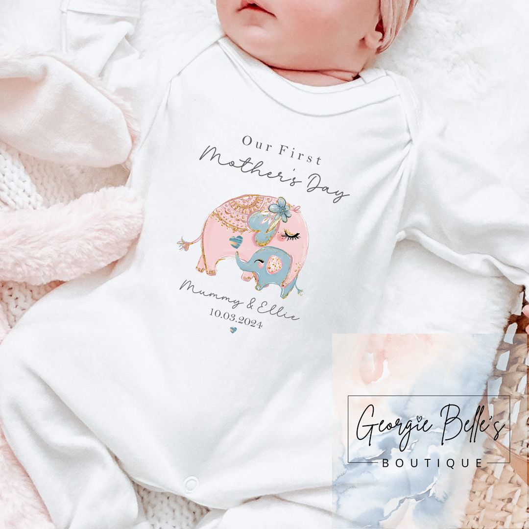 Mothers Day Personalised Vest / Babygrow - Elephant Design