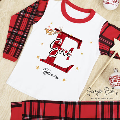 Tartan Family Matching Personalised Christmas Pyjamas - Believes Initial Design