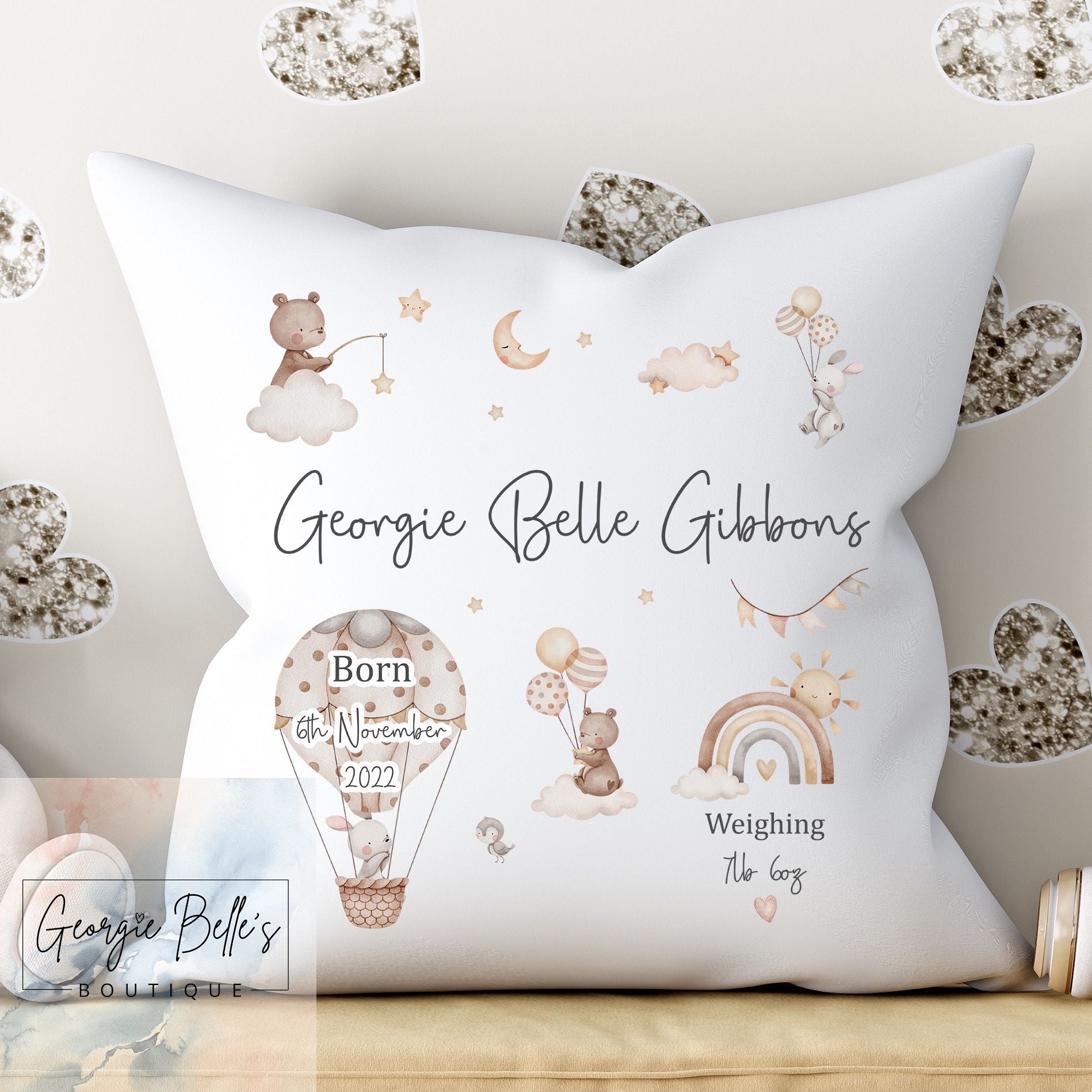 Personalised Baby Cushion - Nude Trio Nursery Cushion