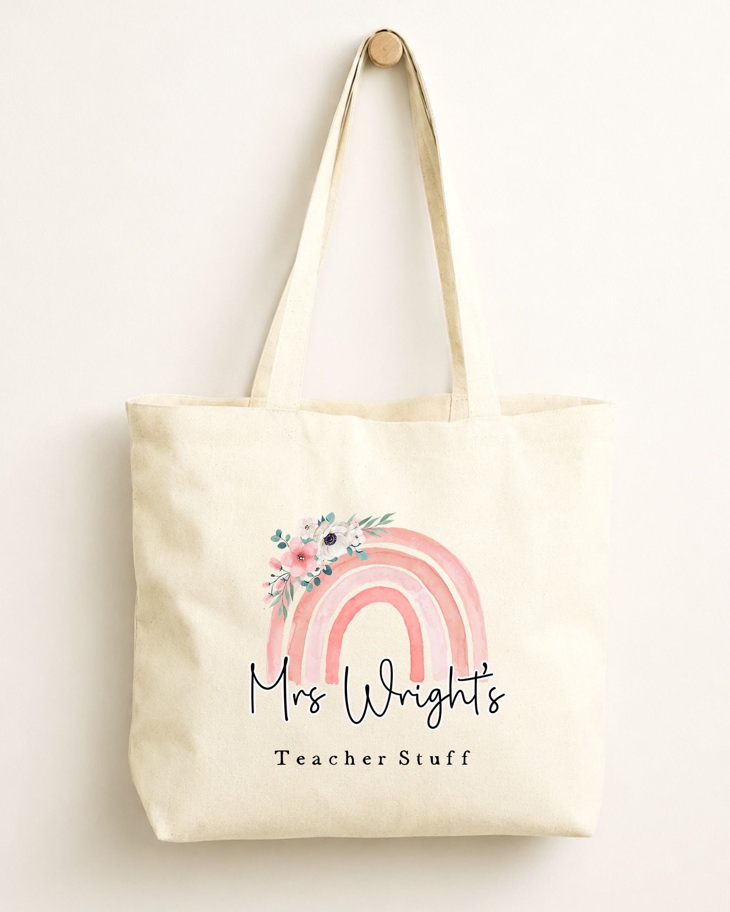 Fiver Friday Personalised Teacher Tote Bag | End of School Year Thank You Gift - Pink Rainbow Design