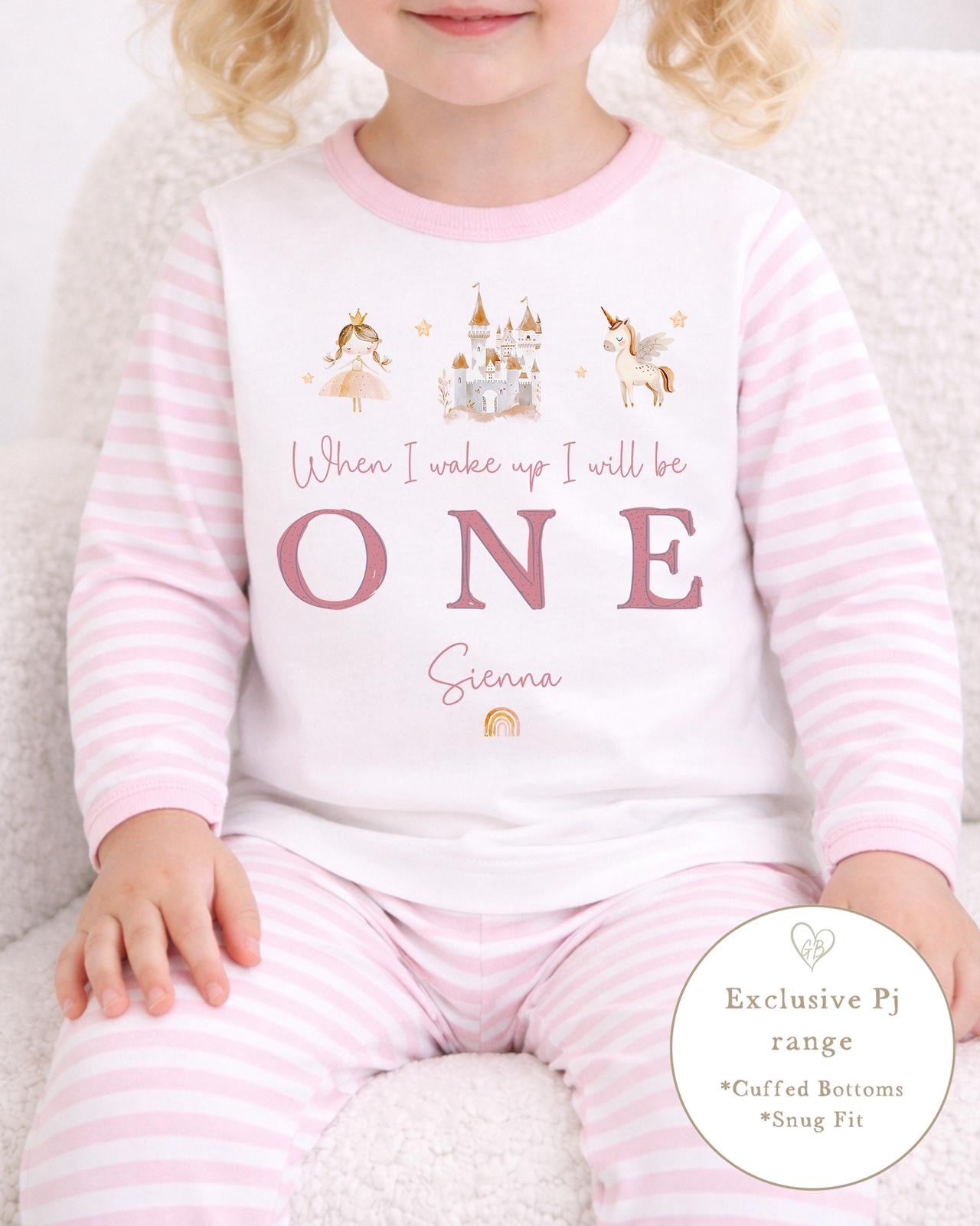 Personalised Pink Stripe Birthday Pyjamas - Princess Trio Design