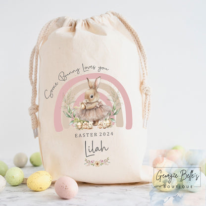 Personalised Easter Treat Sack - Pink Some Bunny Design