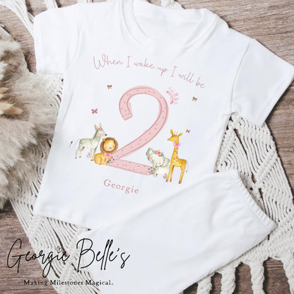 Personalised Short Set Birthday Pyjamas - Pink Safari Design