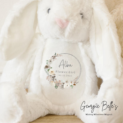 Personalised Flower Girl Bunny - Champagne Wreath Design